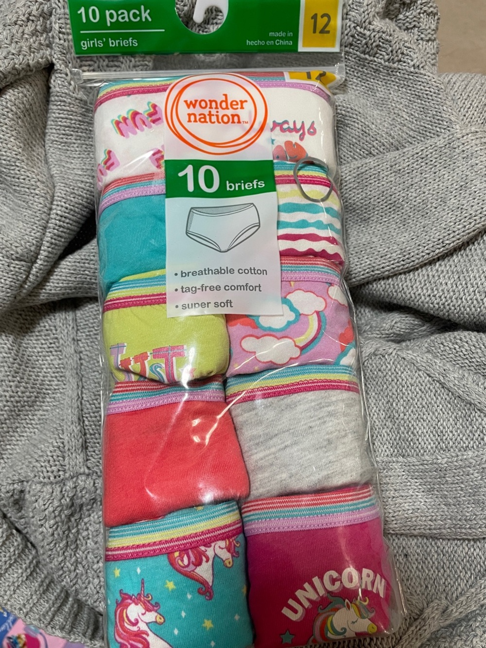 NWT Girls cotton Underwear briefs 10 pack in SZ 12 Wonder Nation Assorted colors